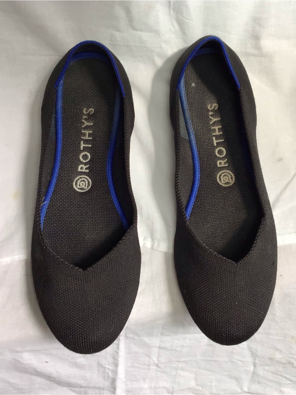 Rothy's Black Ballet Flats with Blue Trim